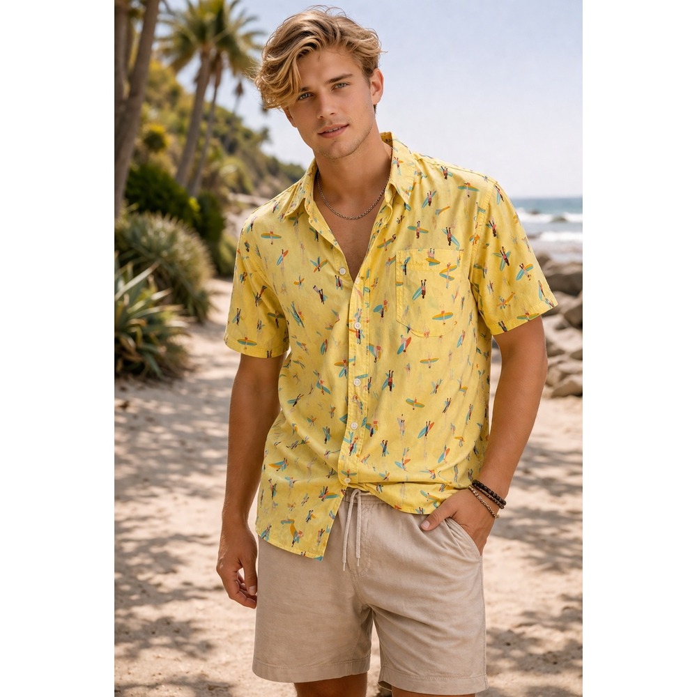 Lands End Shirt Mens XL Surfer Hawaiian Tropical Casual Camp Shirt Short Sleeve